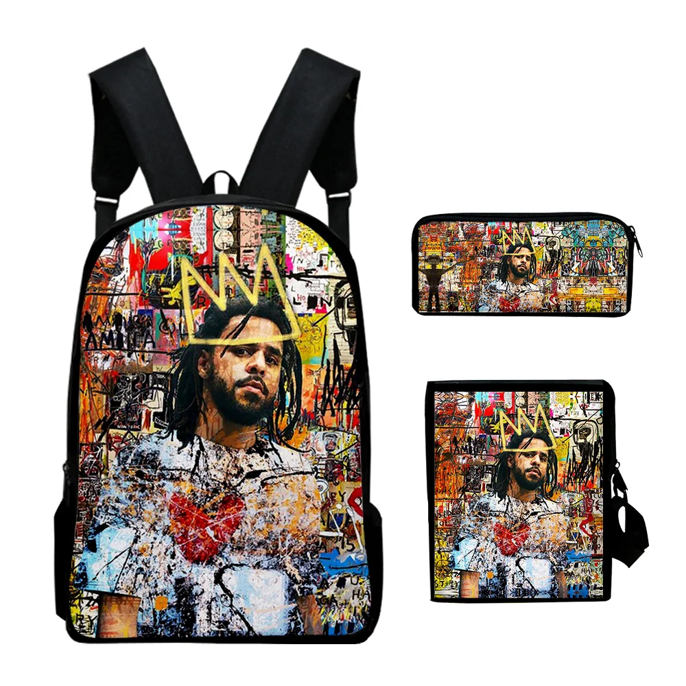 Popular Youthful J Cole Rapper 3D Print 3pcs/Set Student Travel bags Laptop Daypack Backpack Shoulder Bag Pencil Case i