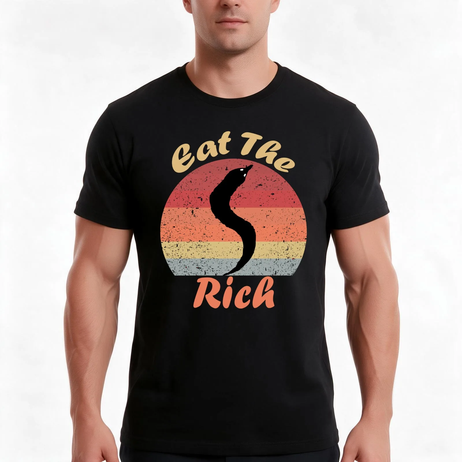 Eat The Rich Worm On A String T-Shirt, Summer Casual Cotton Tee, Oversized Streetwear Tops, Vintage Graphic Print, 100% Cotton