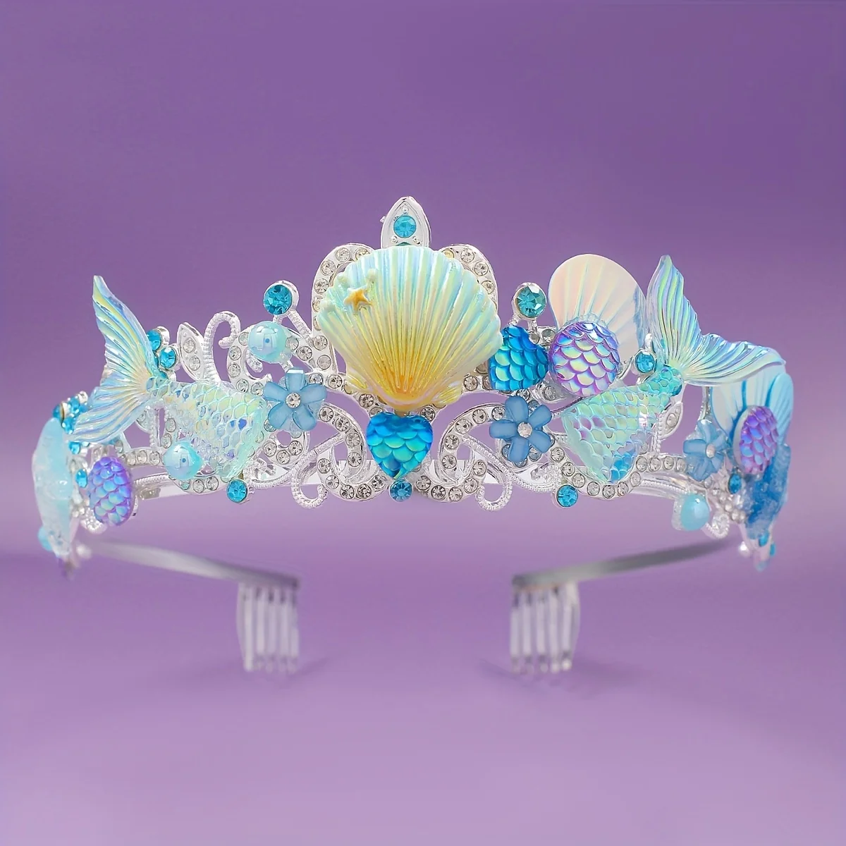 2025 New Mermaid Hair Comb Crown Ocean Series Alloy Crown Adorable Children's Headband Birthday Gift, Party Headpiece Accessory