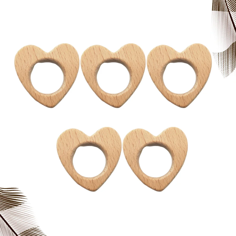 

5 Pcs DIY Jewelry Pendant Beech Wooden Heart Shape Comfort Pacifier Toy Soothing Biting Playing Toy for Baby Adults Craft