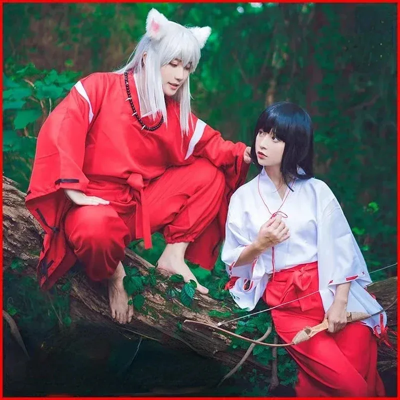 Anime Inuyasha Cosplay Costumes Kimono Halloween Costumes for Men Role Playing Clothing Suit Wig Party Red Uniform Full Set