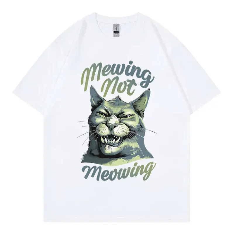 Mewing Not Meowing Funny Cat Meme T-shirt Men Women Gothic Vintage Short Sleeve T Shirts Summer Fashion Casual Cotton T-shirts