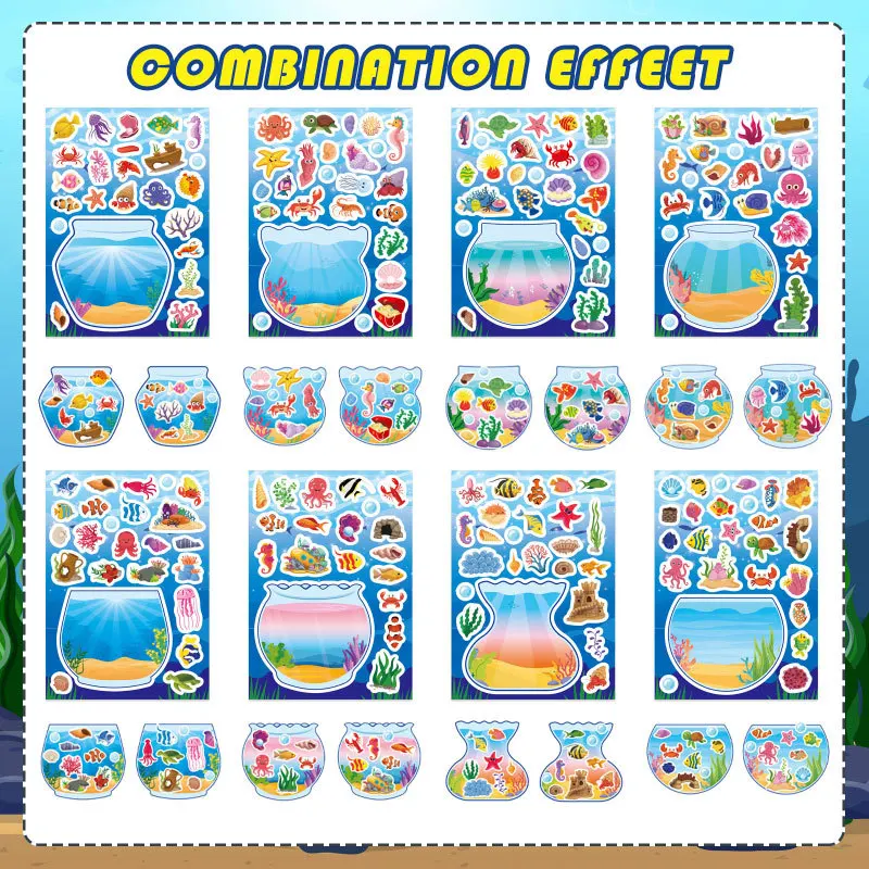 어린이 DIY 스티커 크리 에이 티브 나만의 물고기 탱크 만화 바다 퍼즐 스티커 여름 파티 용품 애니메이션 데칼 어린이 선물