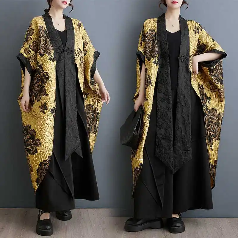 2025 female new autumn Korean style plus size trench delicate flower hidden flower loose bat  cardigan