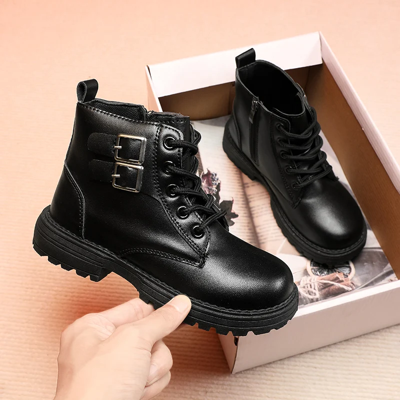 YISHEN Stiefel Kinder Winter Kinder Schuhe Komfort Leder Schnee Stiefel Für Mädchen Jungen Gummi Stiefel Lace Up Fashion Sneakers