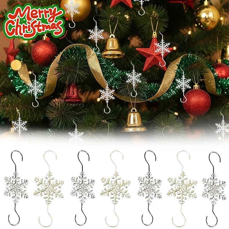 10-100PCS Christmas Ornament Hooks Silver Snowflake Metal No Slip Hanging Hangers for Xmas Tree Balls Party Decorations
