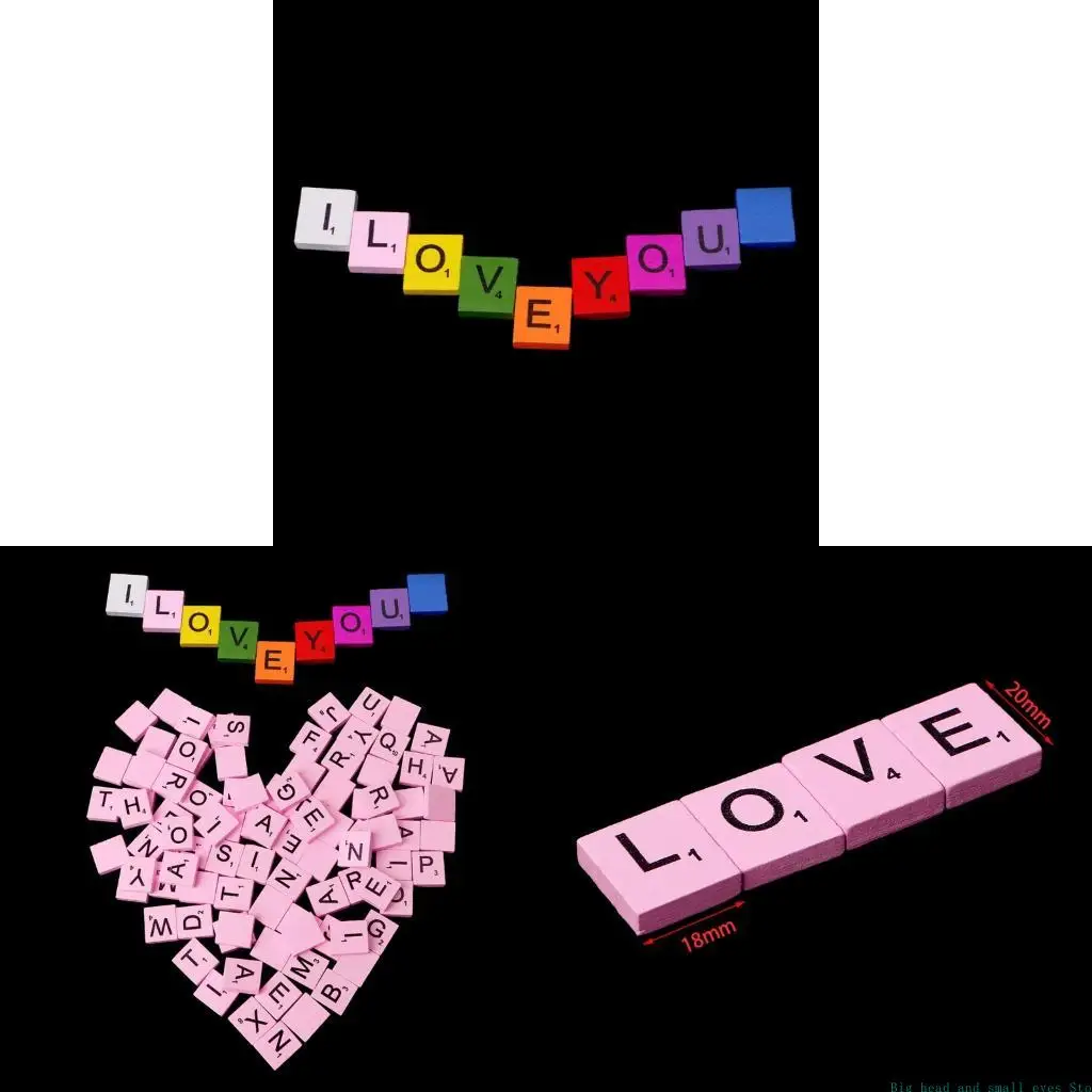 581C 100Pcs Wooden Colourful Tiles Mix Letters Varnished