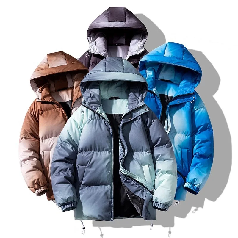 Warm Winter Parkas Hooded Men\'s Hip Hop Fluffy Jacket Thick Male Coat Fashion Colorful Print Puffer Jackets Streetwear Windbreak