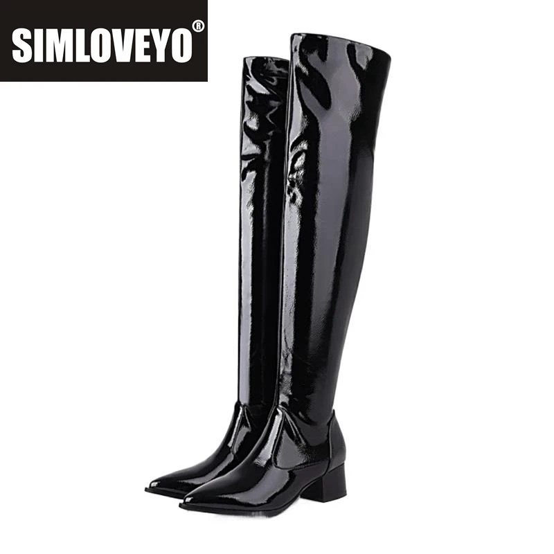 

SIMLOVEYO/2021 сапоги выше колена, пикантные вечерние слипоны, новинка, острый носок, блочный каблук, синий, желтый, размер 34-47 F1519