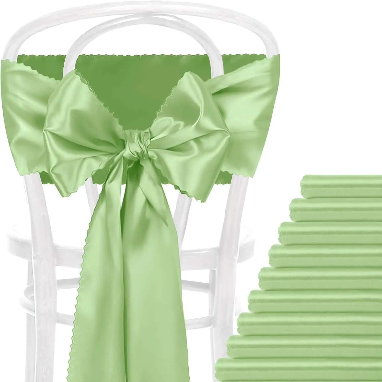 

60 Pcs Sage Green Satin Chair Sashes Bows,7X108 H Chair Bow Ties Ba Silky Dining Chair Sash Satin Chair Ribbon For