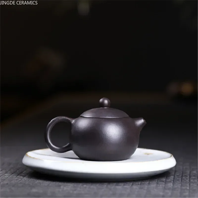 Yixing Tea Pots Purple Clay Teapot Handmade Sculpture Boutique Tea Set Raw Ore Black Mud Hand-carved Peony Beauty Kettle 150ml