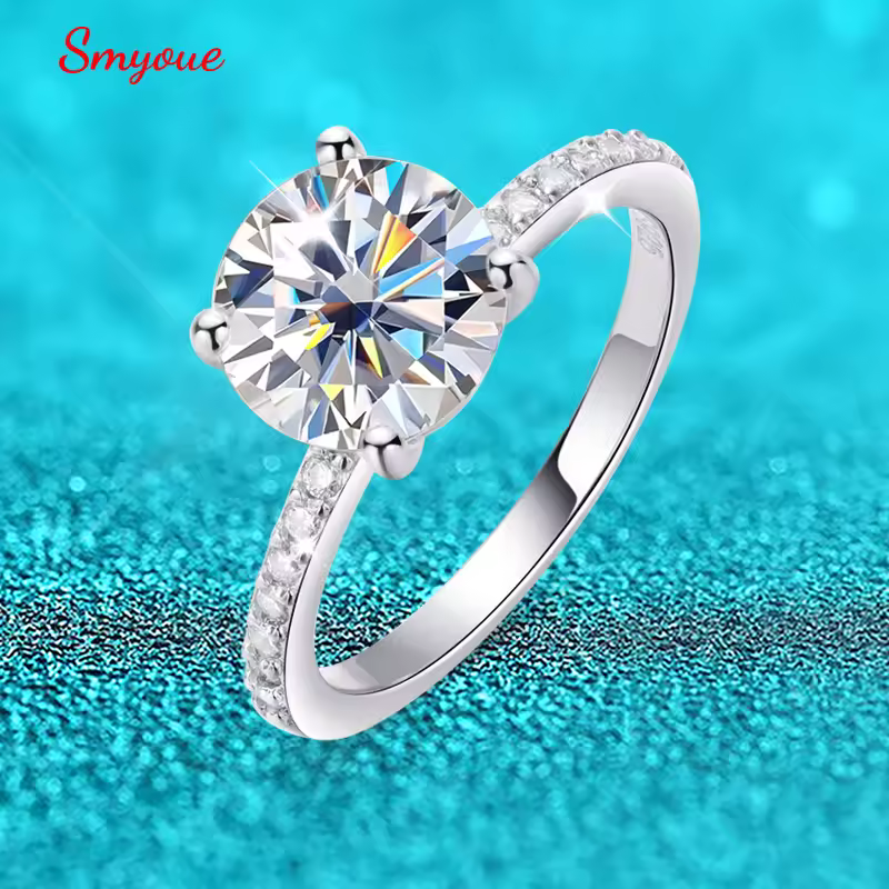 טבעת מואיסנייט בצבע D של Smyoue 1-3CT עבור נשים, כסף סטרלינג 925, יהלומים מבריקים למעבדה, טבעת הבטחה ליום האהבה