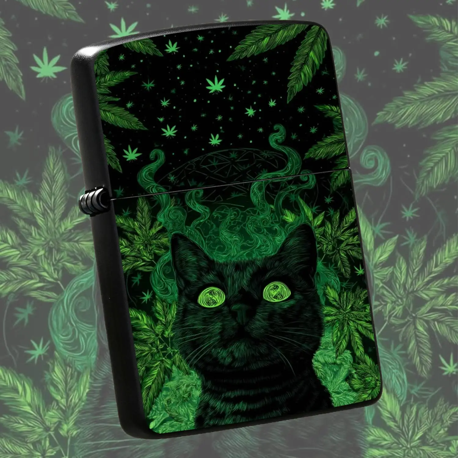 Creative Psychedelic Green Vibe Black Cat Lighter, Stylish Artistic Portable Igniter For Daily Use, Outdoor Gathering, Home Ambience Boost, Unique Trendy Accessory, Exquisite Novelty Gift For Friends And Art Lovers A Humorous And Interestin