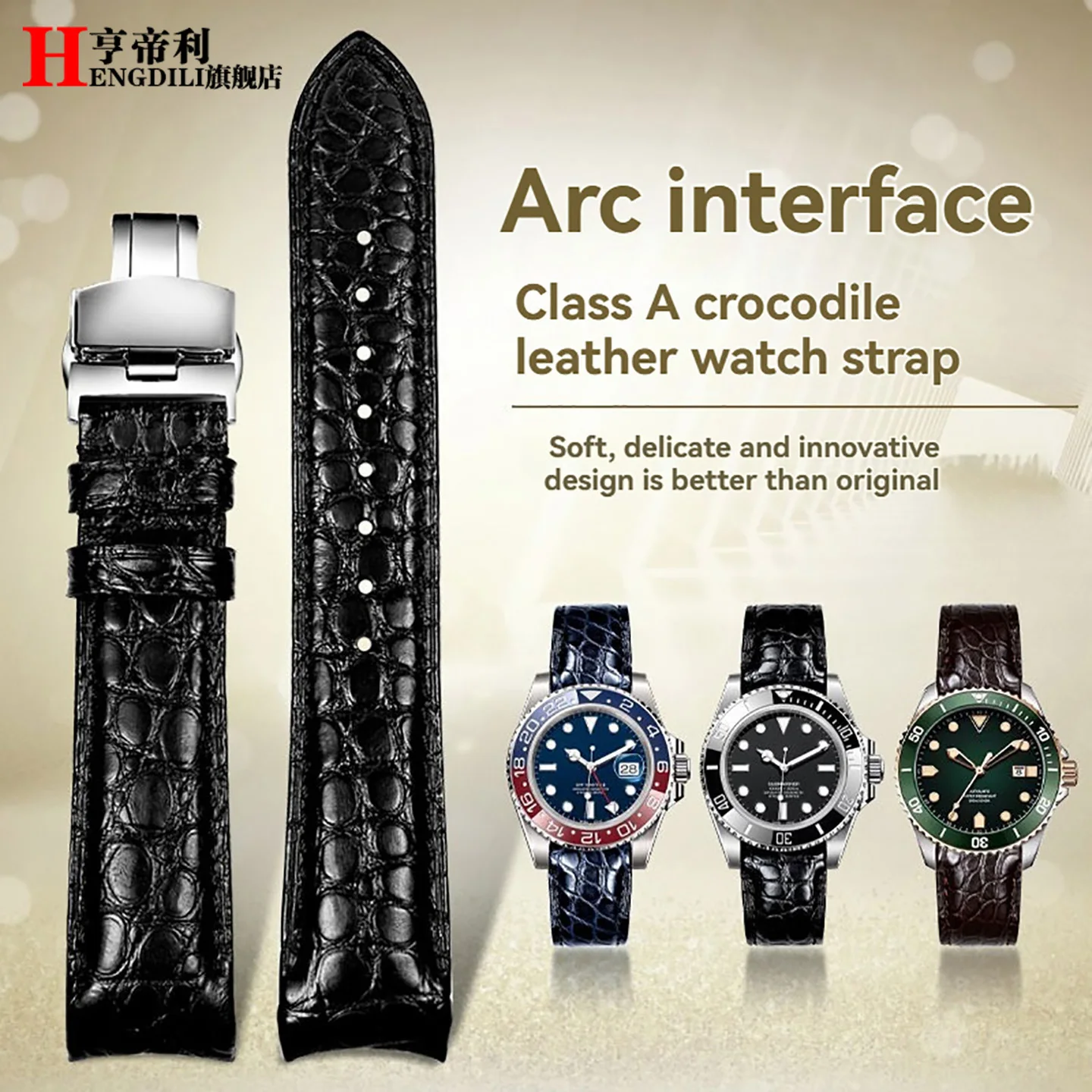 

20mm 22mm Curved End Genuine Alligator Leather Watch Band For Rolex Omega Longines Tissot Seiko Strap Replacement Bracelet