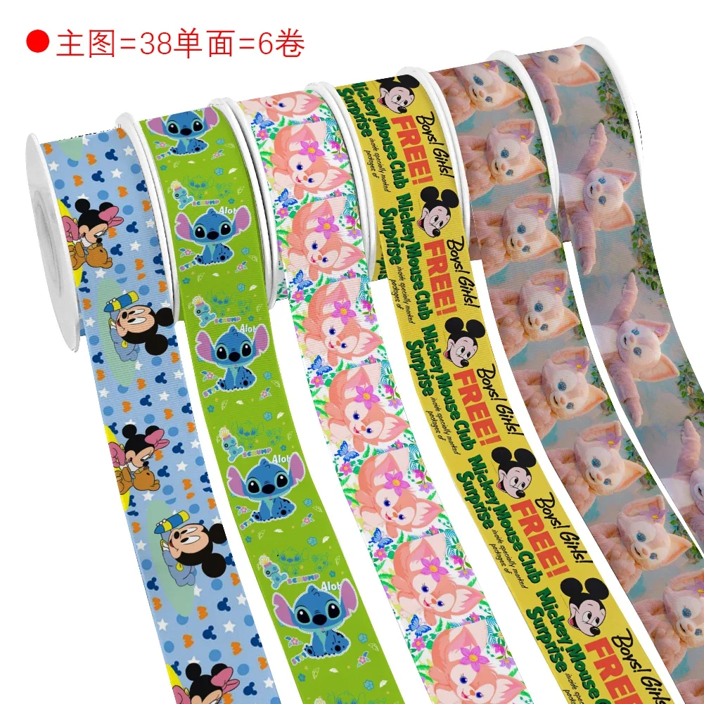 Disney Cute Stitch Linabell Grosgrain Satin Ribbon Custom For Cheer Bows Crafts Suppliers Cartoon Ribbons 10 Yards