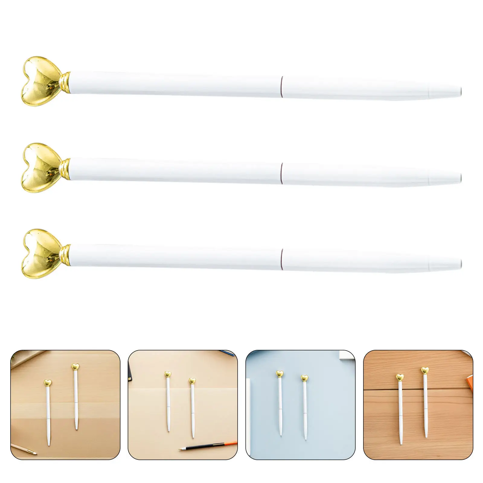 

12Pcs Ballpoint Pens Heart Shaped Gold Metal Refillable Retractable Wedding Valentine Day Love Writing Supplies