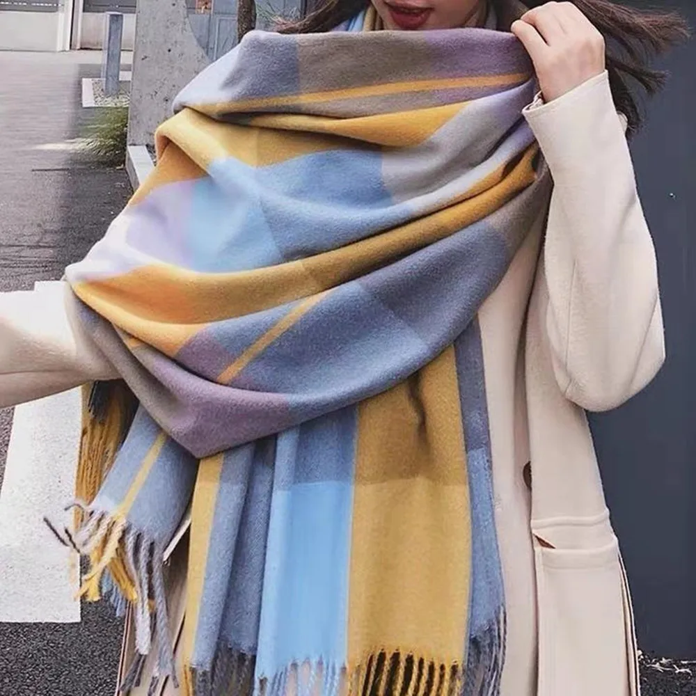 

Scarf Women's British Classic Cashmere Autumn and Winter Thickened Warmth Versatile Plaid Scarf Trendy shawl