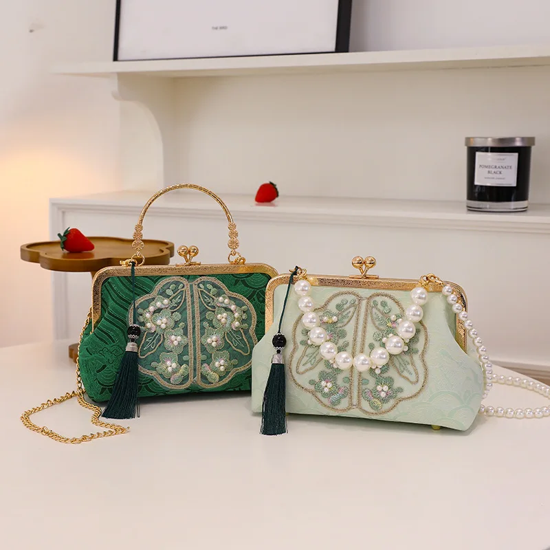 Beading Bling Top Handle Bag Vintage Fashion Chinese Embroidery Flowers Bags Women's Handbags Women Shoulder Crossbody Bag image 5