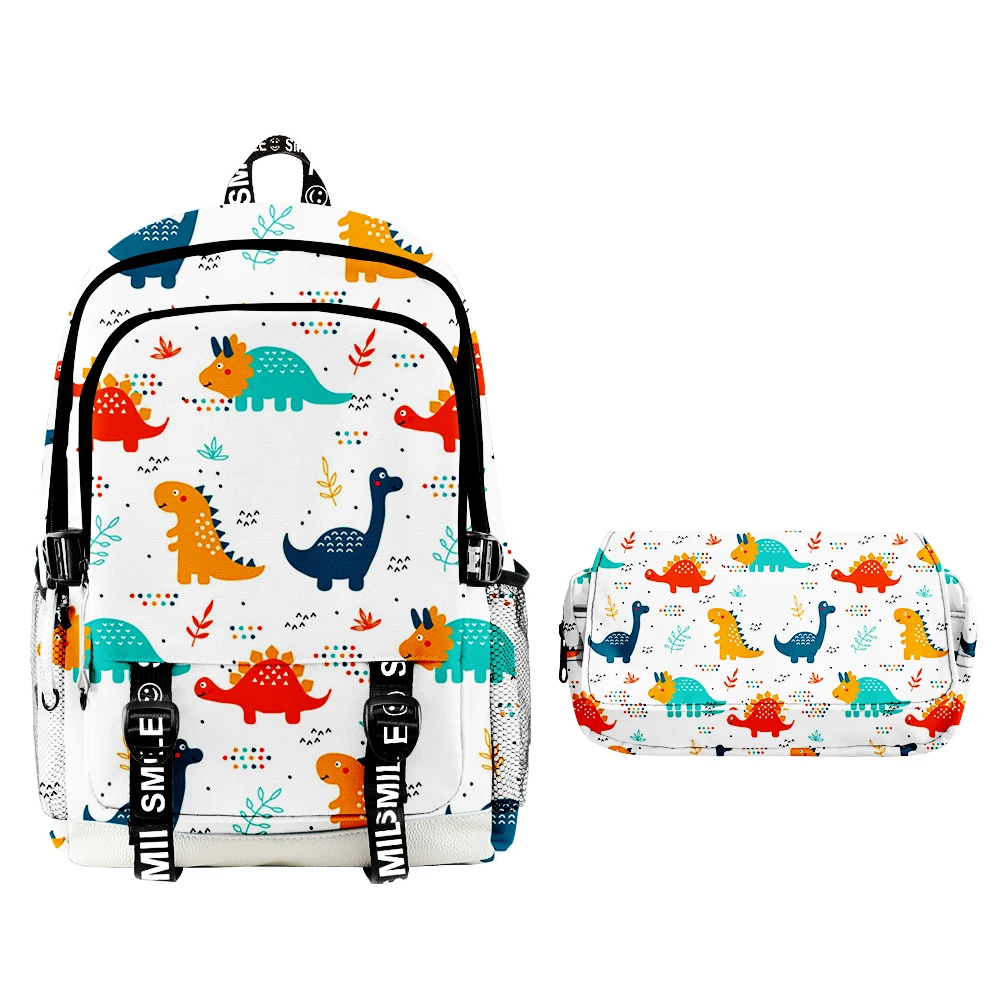 3D Dinosaur School Bag Set para estudantes, Cartoon Anime Schoolbag, estojo para lápis, alunos do ensino primário e médio, 2 pcs