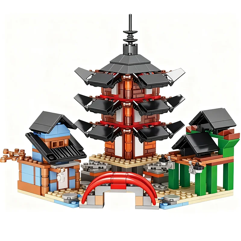 1 Bag Temple Model Building Blocks Set With 6 pcs Ninja  Mini Figures Children's Bricks Toy Gift Idea for Kids