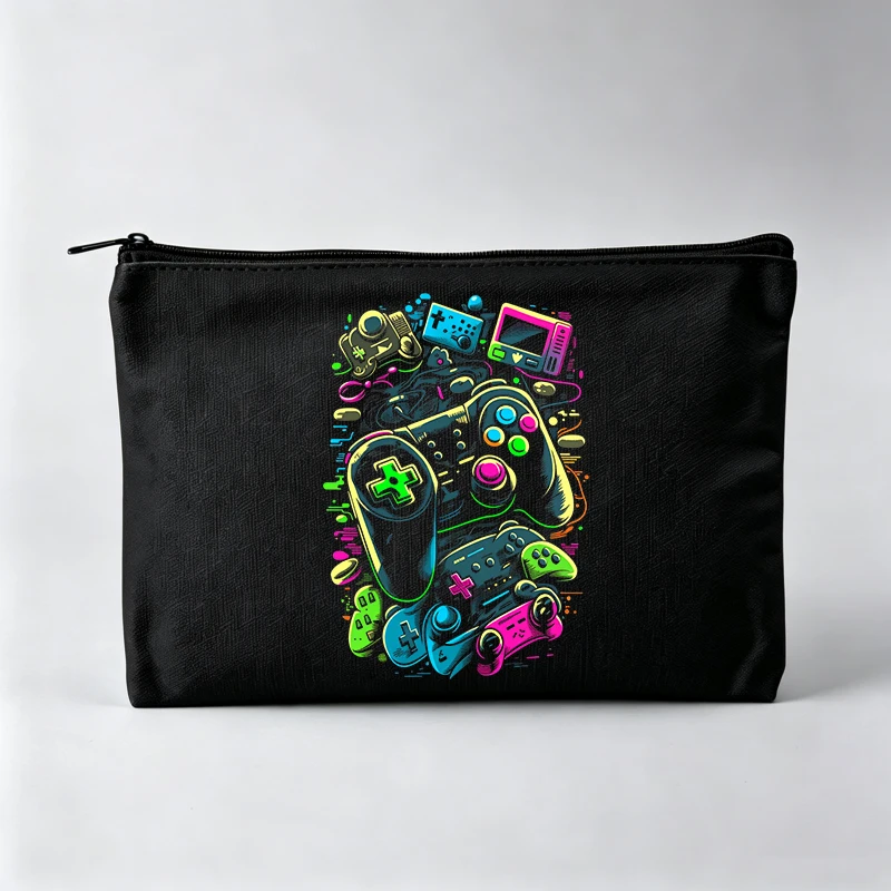 Gamers' Gaming Controller Graphic Makeup Bag, Retro Style Cosmetic Pouch for Daily Use