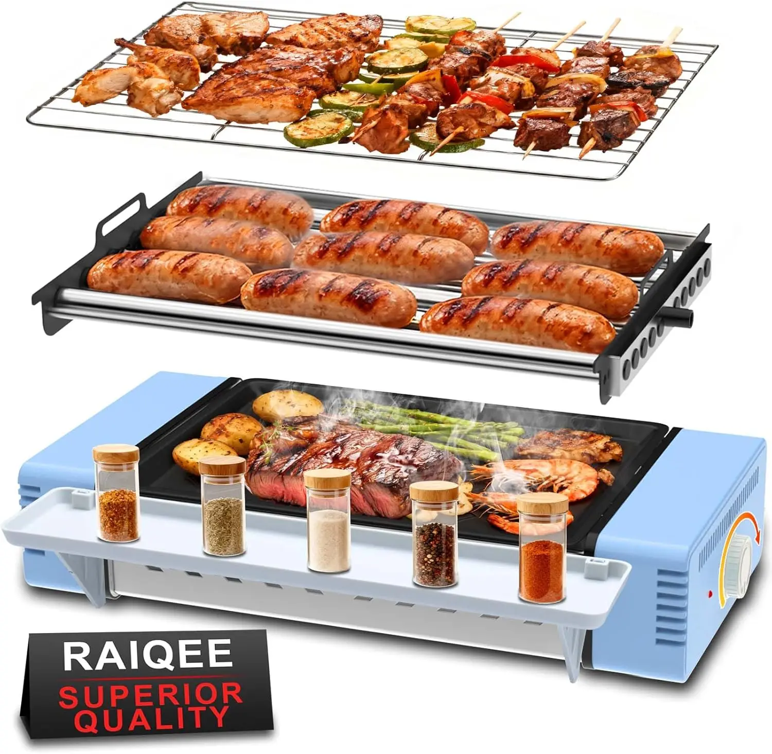 

Электрический гриль 3-в-1 с роликом для сосисок, портативный гриль для барбекю для дома и улицы, сковорода-гриль и машина для приготовления сосисок с функцией вращения