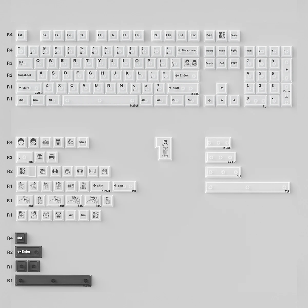 Morning C Evening A Black/White Fog Clear PC Keycaps Full Set Pad Printing Original Factory Highly Suitable Wooting and Other Me