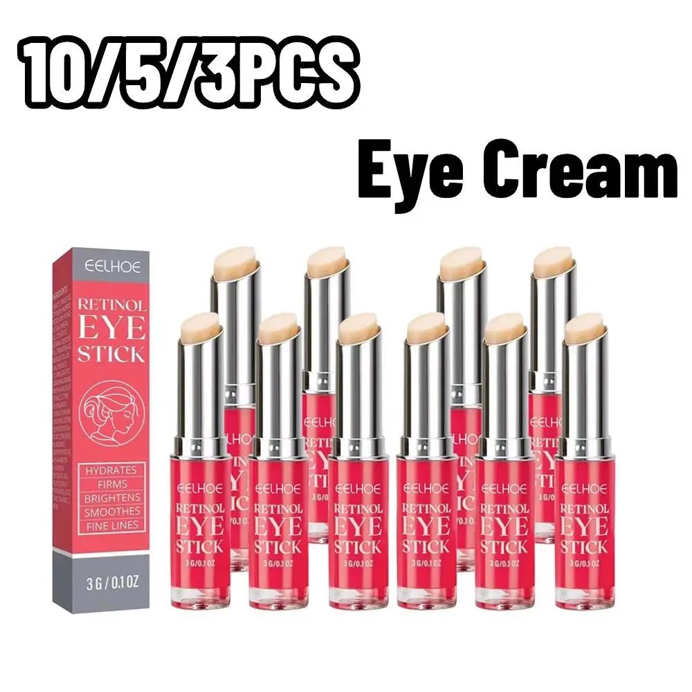 Retinol Eye Cream Stick, Hidratação Profunda, Hidratação Smoothing, Eye Care para aliviar o inchaço, Cuidados com a pele, Saúde Beleza, 10 pcs, 5 pcs, 3pcs