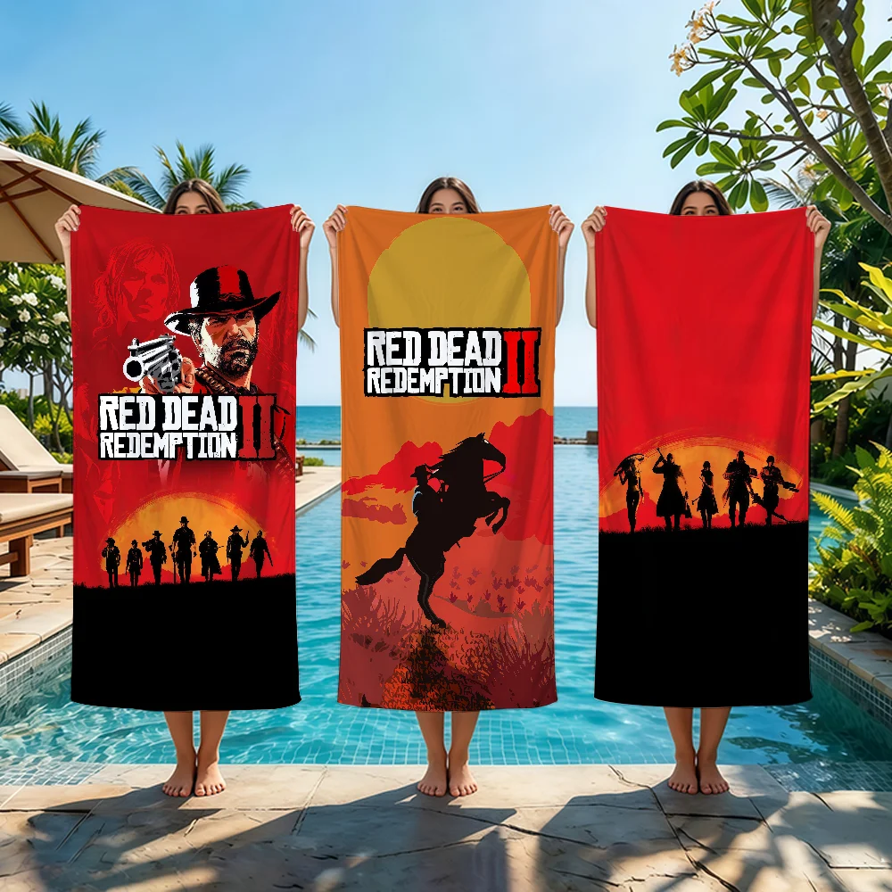 Serviette de plage surdimensionnée Game Quick D-Dead Dry, absorbante et douce, pour la natation, 2 serviettes de plage rouges R-Redemption pour hommes et femmes