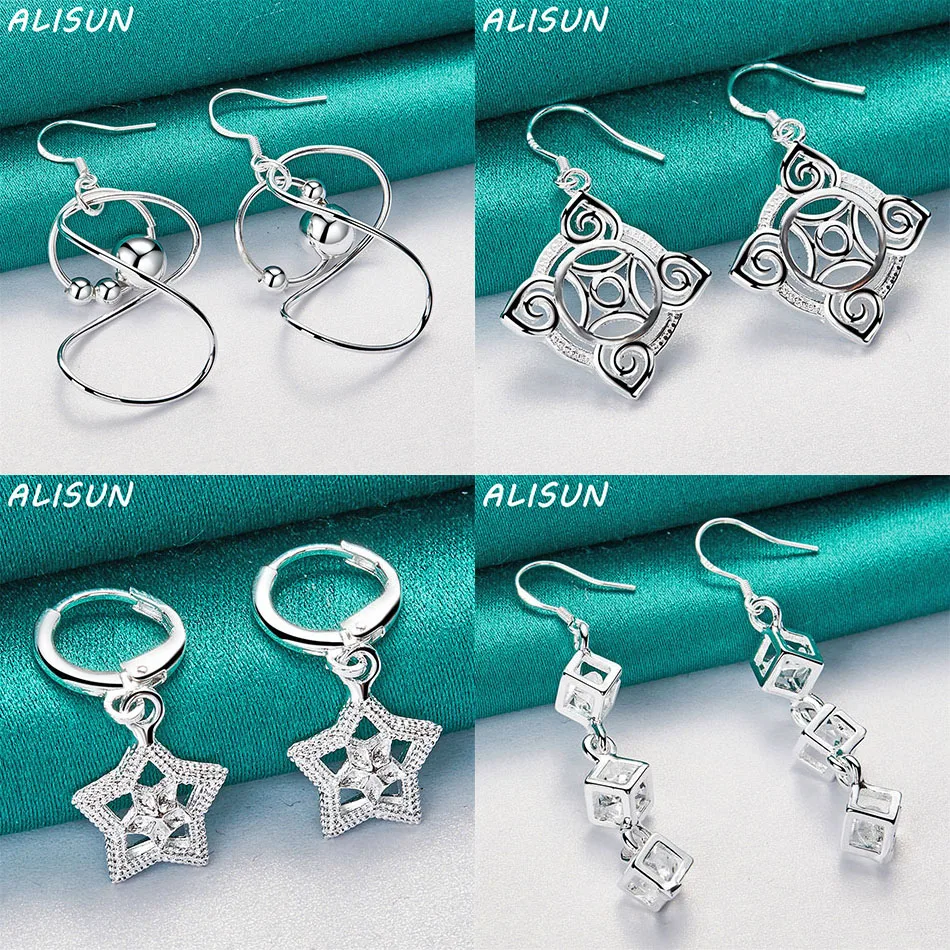 

ALISUN 925 Sterling Silver Geometric Drop Earrings For Women Fashion Jewelry Charm Grace Noble Wedding Accessories
