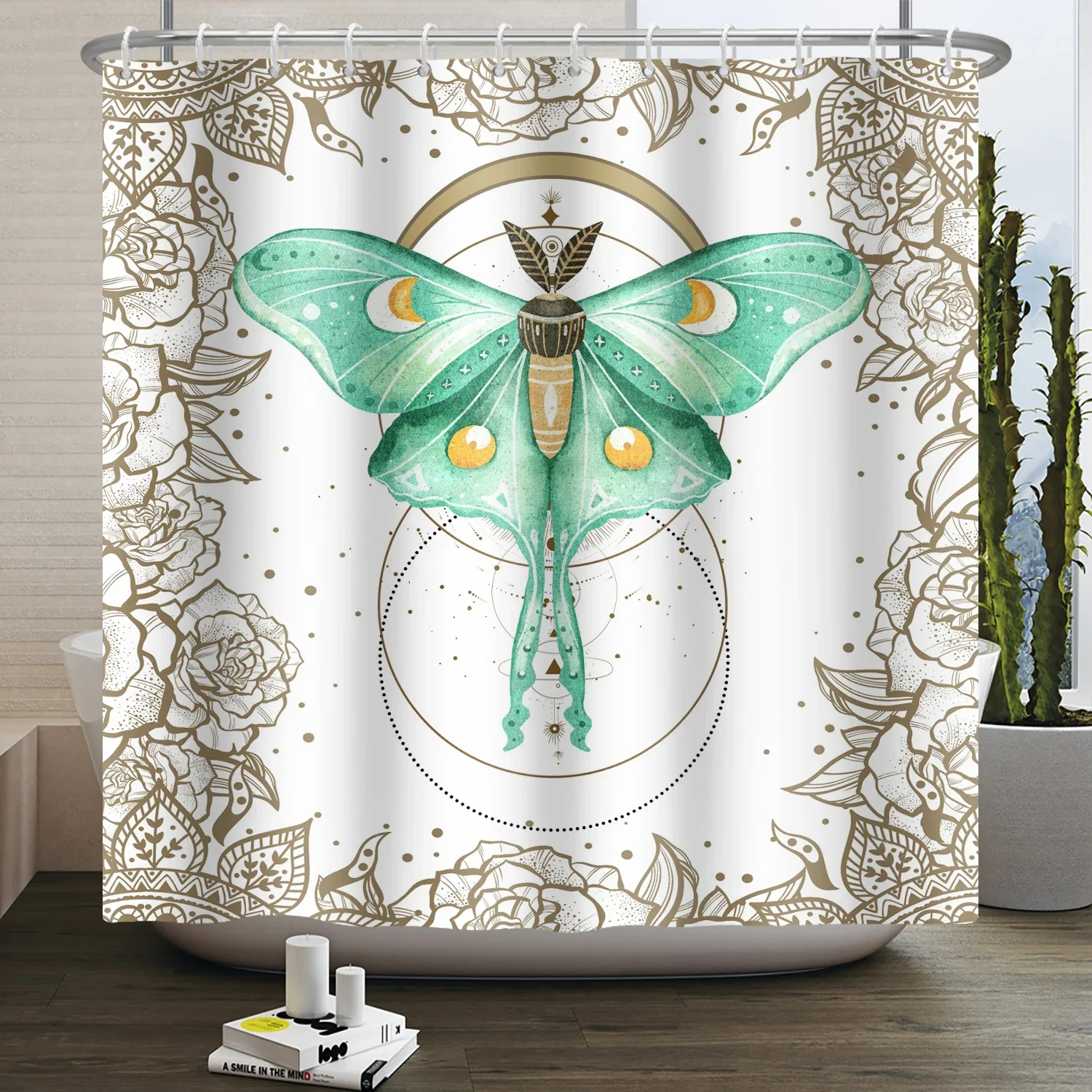 Psychedelic Butterfly Shower Curtain Sun Moon Gothic Style Bath Curtain Waterproof Fabric Bathtub Screen Bathroom Decoration