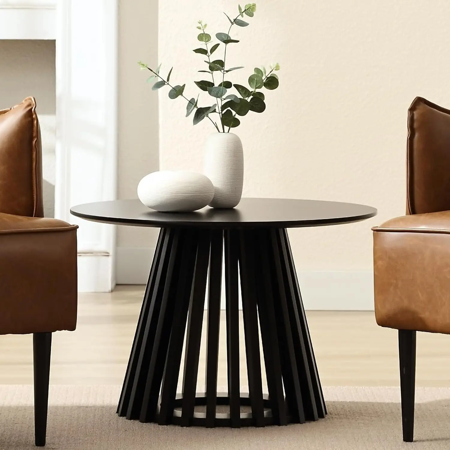 

Round Coffee Table, Circle End Table With Pedestal Base, 24 Inch Modern Side Table For Living Room Home Small Space Office, Blac