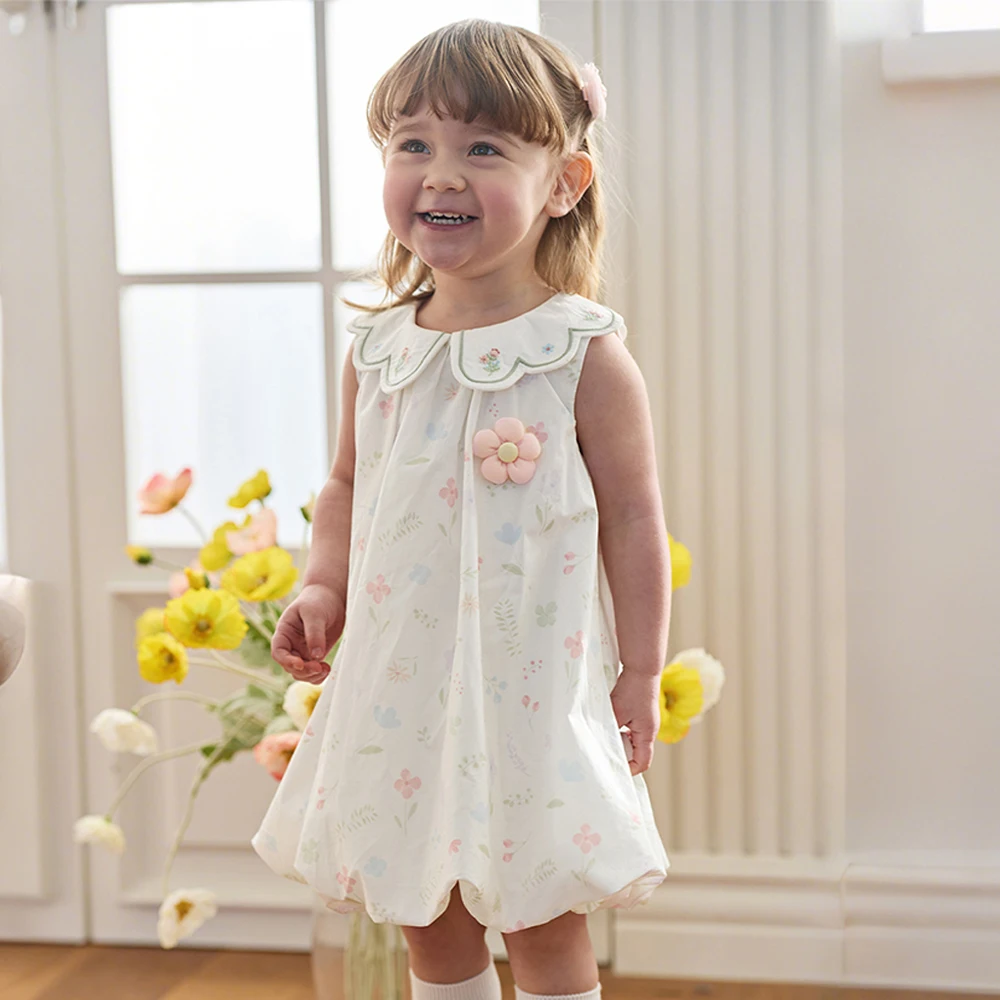 Dave Bella Girl's Summer Floral Dress Sweet Cute Children Sleeveless Princess Dress Fashion Cotton Party Outdoor DB2261377