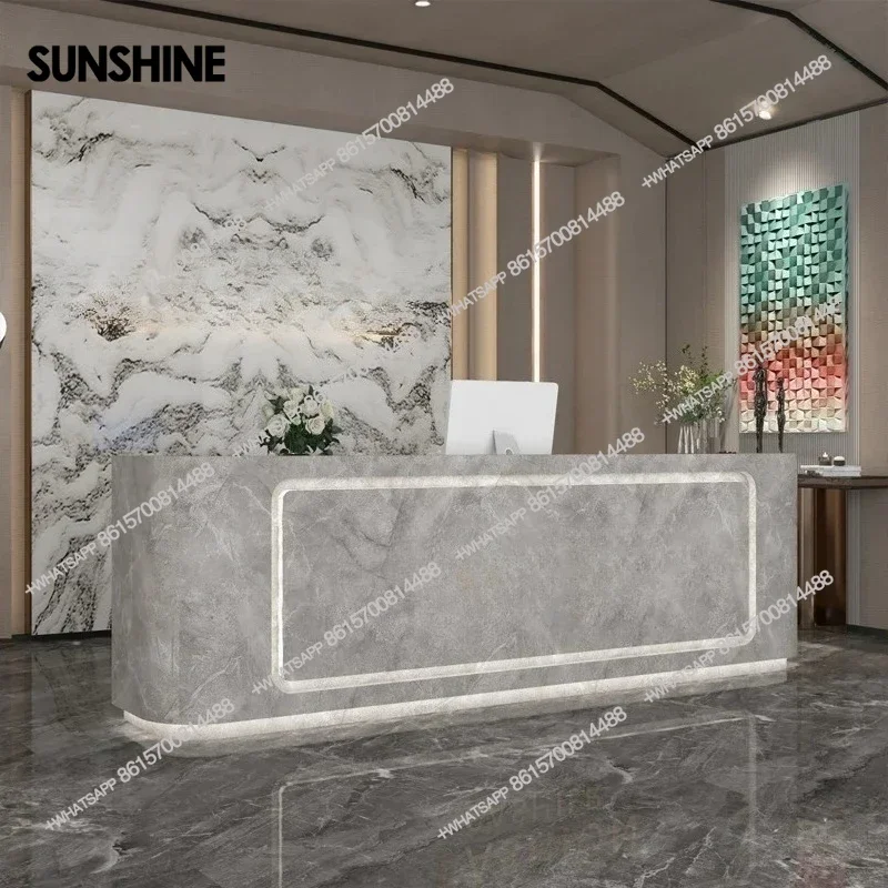 Simple Cashier Counter Beauty Salon Reception Desk Imitation Marble Modern Bar CounterX
