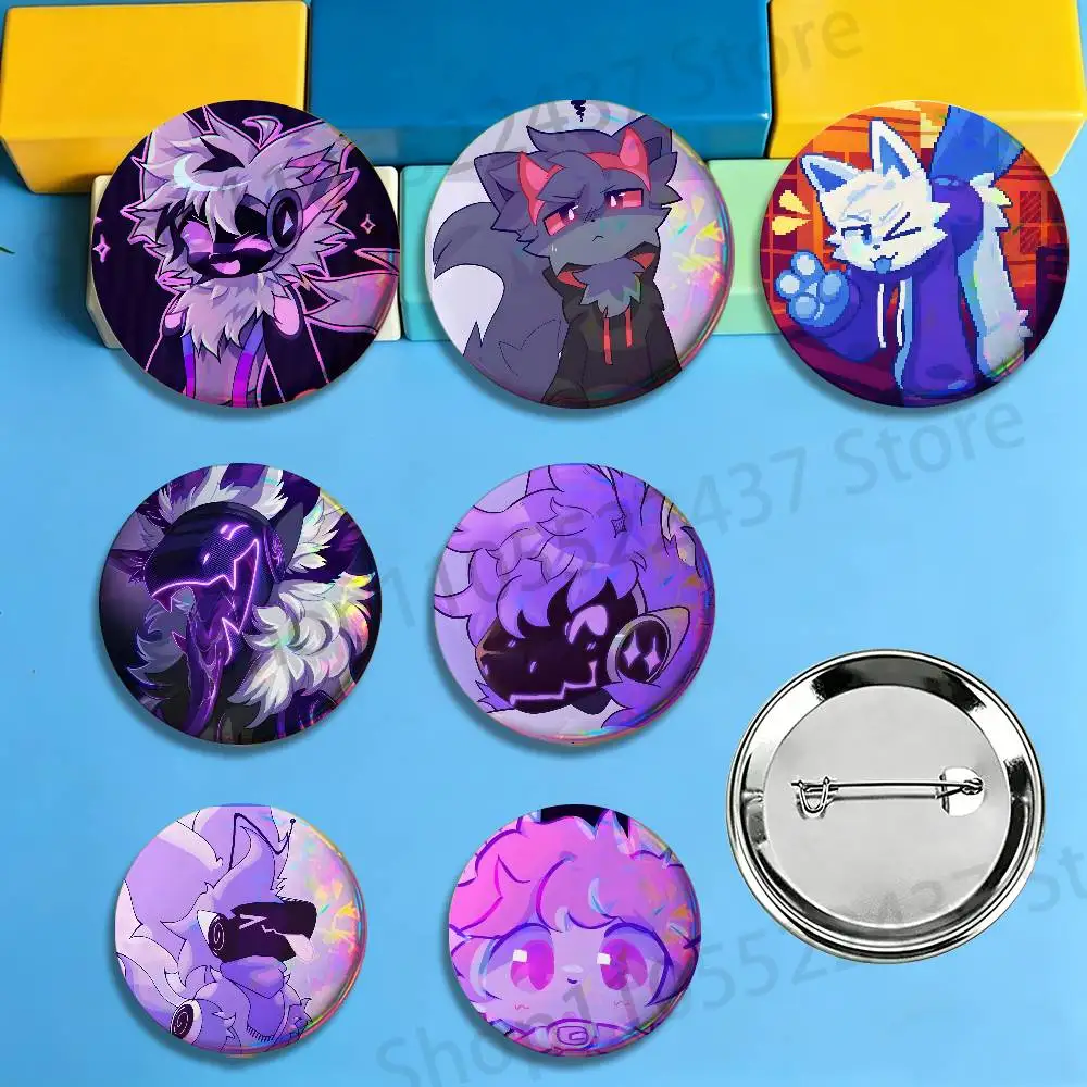 Purple Grumpy Protogen Brooches for Bag Decor Jewelry Accessories Gift 25/32/44/58/75mm Round Cartoon Badges