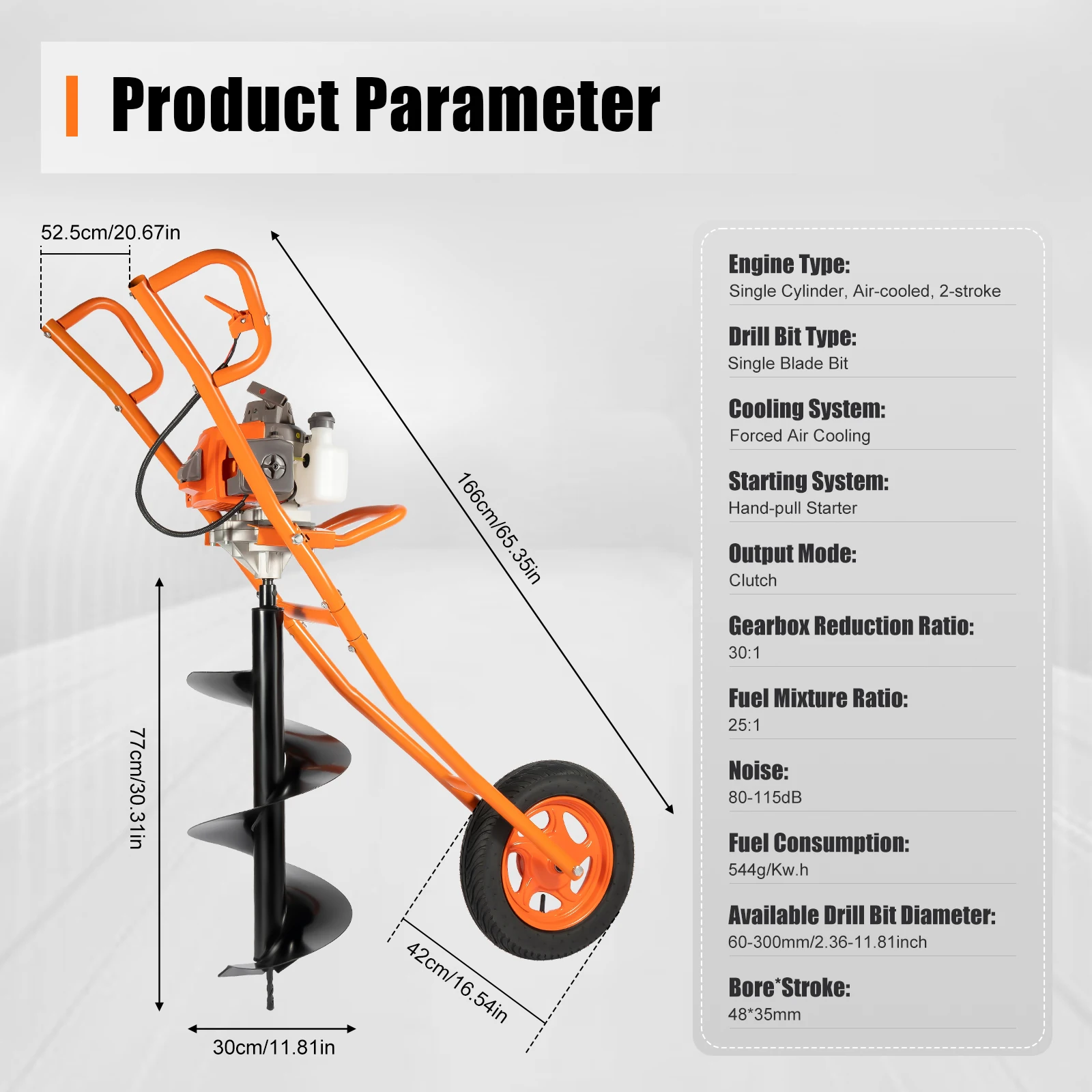 300mm Drill Bit or 63/63.3CC 2.2KW Excavator (Sold Separately) Hole Punch Ground Drill Pit Digger Gasoline Hand Push Agriculture