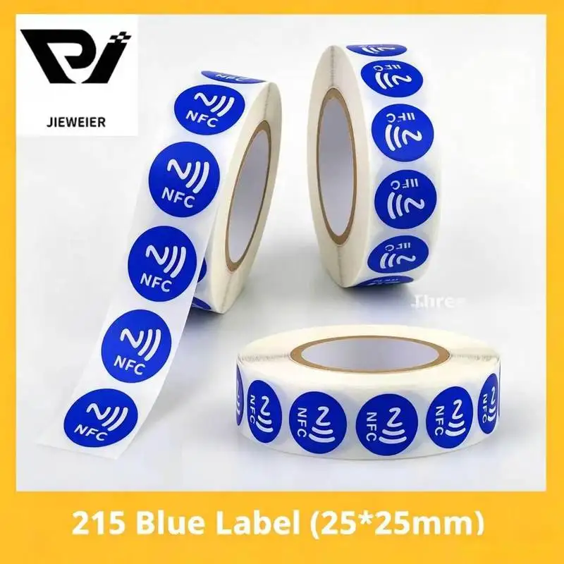 NTAG215 Rewritable RFID Blue Label NFC Sticker 13.56MHz 504Bytes Adhesive Blank Tag Label For NFC Mobile Devices