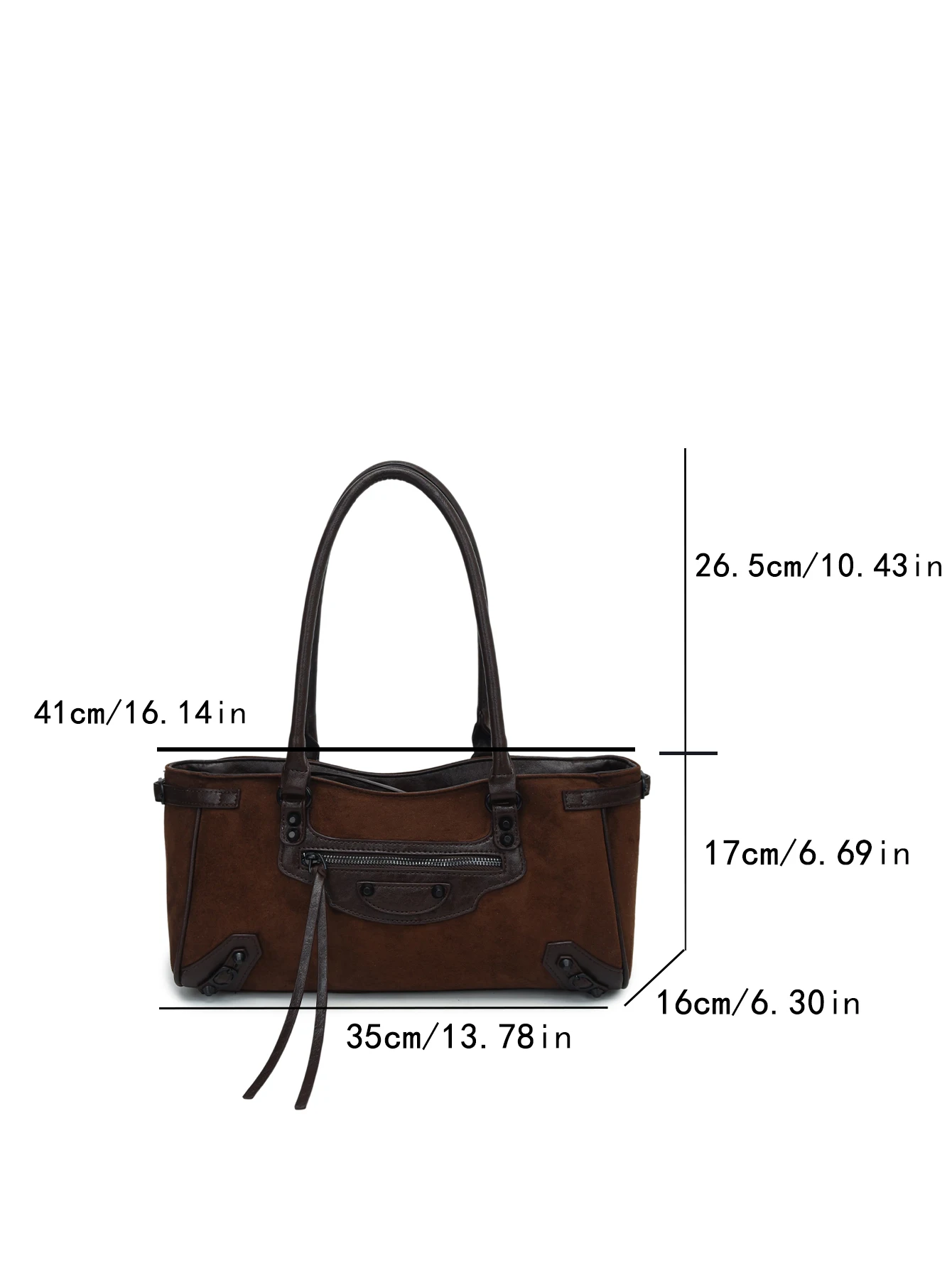 Vintage Faux Suede Motorcycle Shoulder Bag, Women Rivet Biker Tote Bag, Large Capacity Top Handle Bag for Commute Daily Use