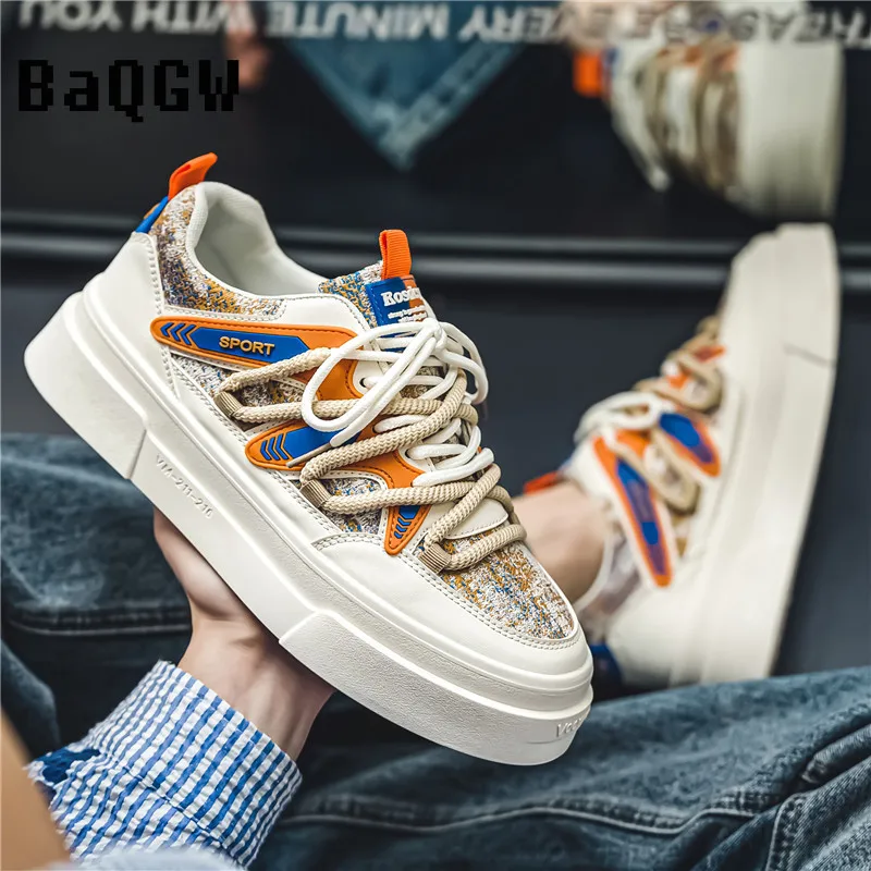 New Men‘s Sneakers Fashion Color Block Casual Shoes Light Breathable Running Shoes Lace Up Platform Shoes Zapatillas De Hombre