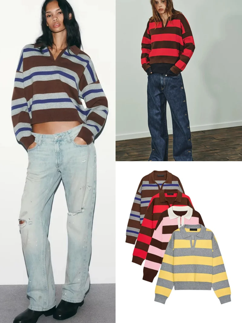 

Модный полосатый вязаный свитер Long Sve Ne для поездок на работу, осенний сезон, женский облегающий повседневный трикотаж