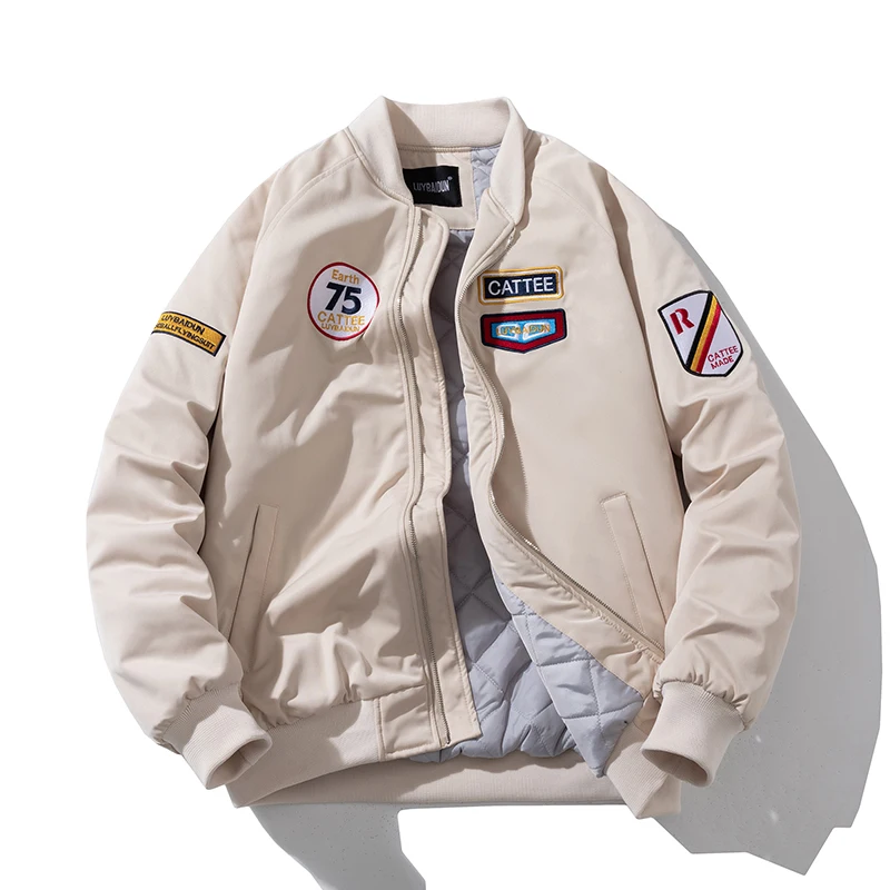 

American Sle Pilot Jaet ex Baseball Collar Cotton Coat Youth Faion Autumn Winter Thi Outerwear for Couples