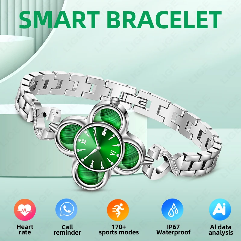 

LIGE Smart Watch Women Fitness Sports Modes Wireless Call Magnetic Charging IP67 Waterproof Traditional Clock+Bluetooth Bracelet