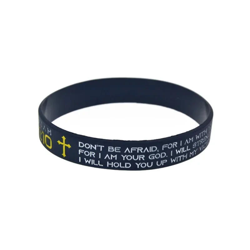 50 Pcs Isaiah 41:10 Do not Be Afraid Jesus Silicone Wristband Inspirational Bracelet Black Adult Bangle