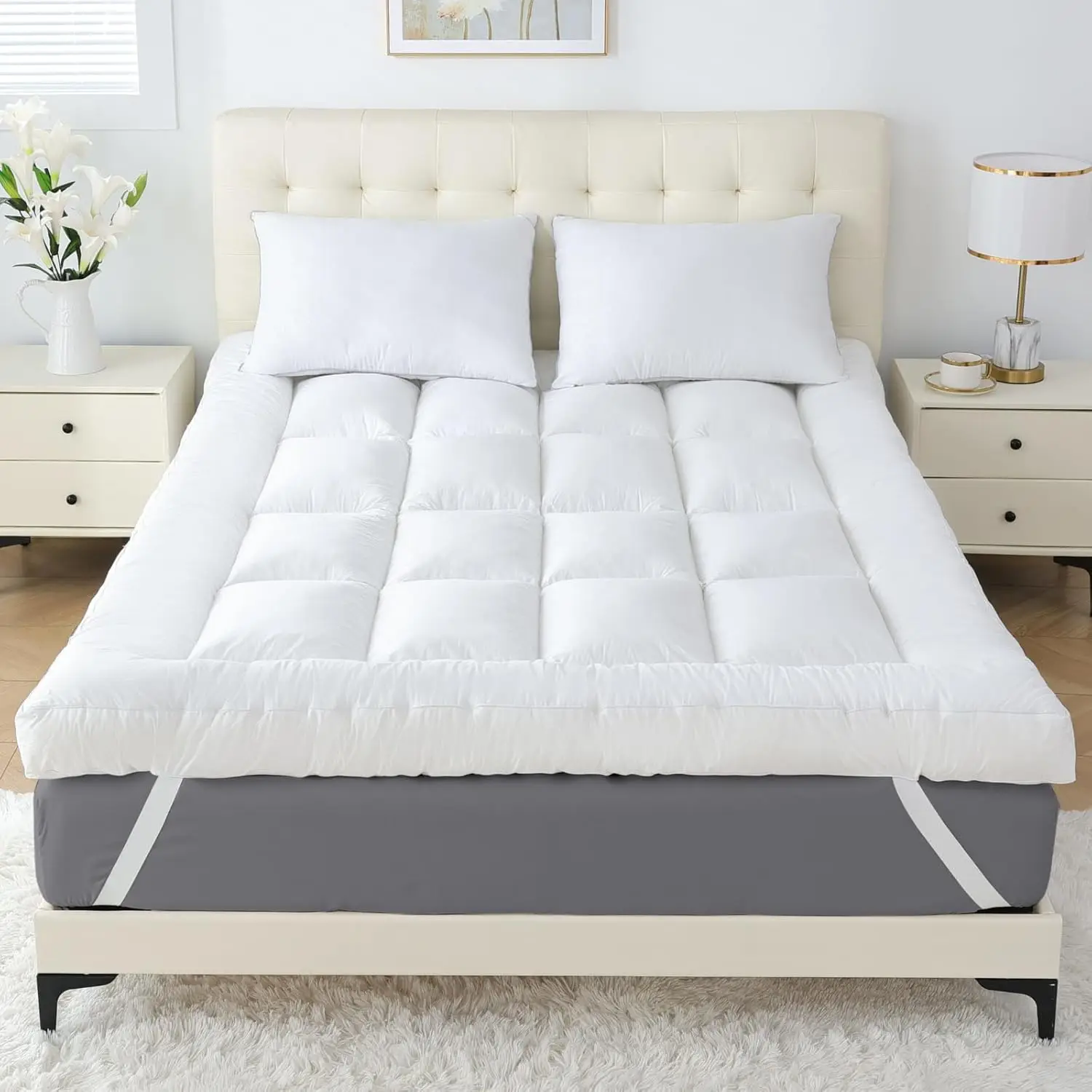 

4 Inch Memory Foam Mattress Topper Queen for Back Pain Relief Extra Soft Pillow Top 2000GSM Fluffy