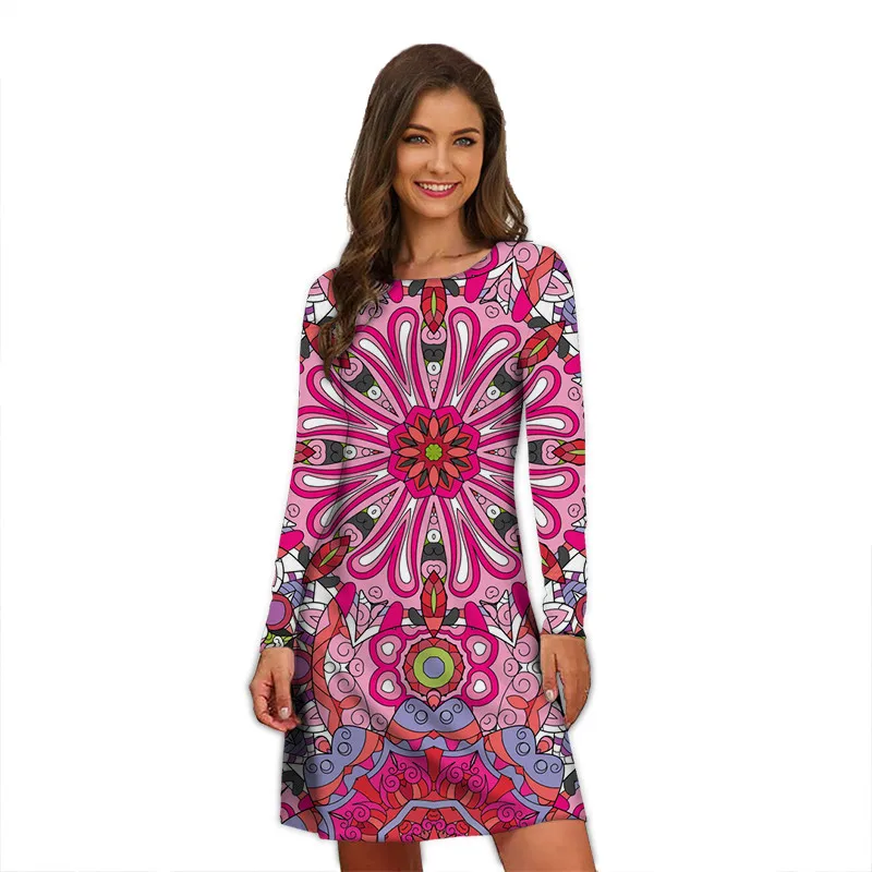 Vestidos de manga comprida feminina paisley outono 2022 boho a line vestido de roupas de grandes dimensões streetwear casual mini vestido