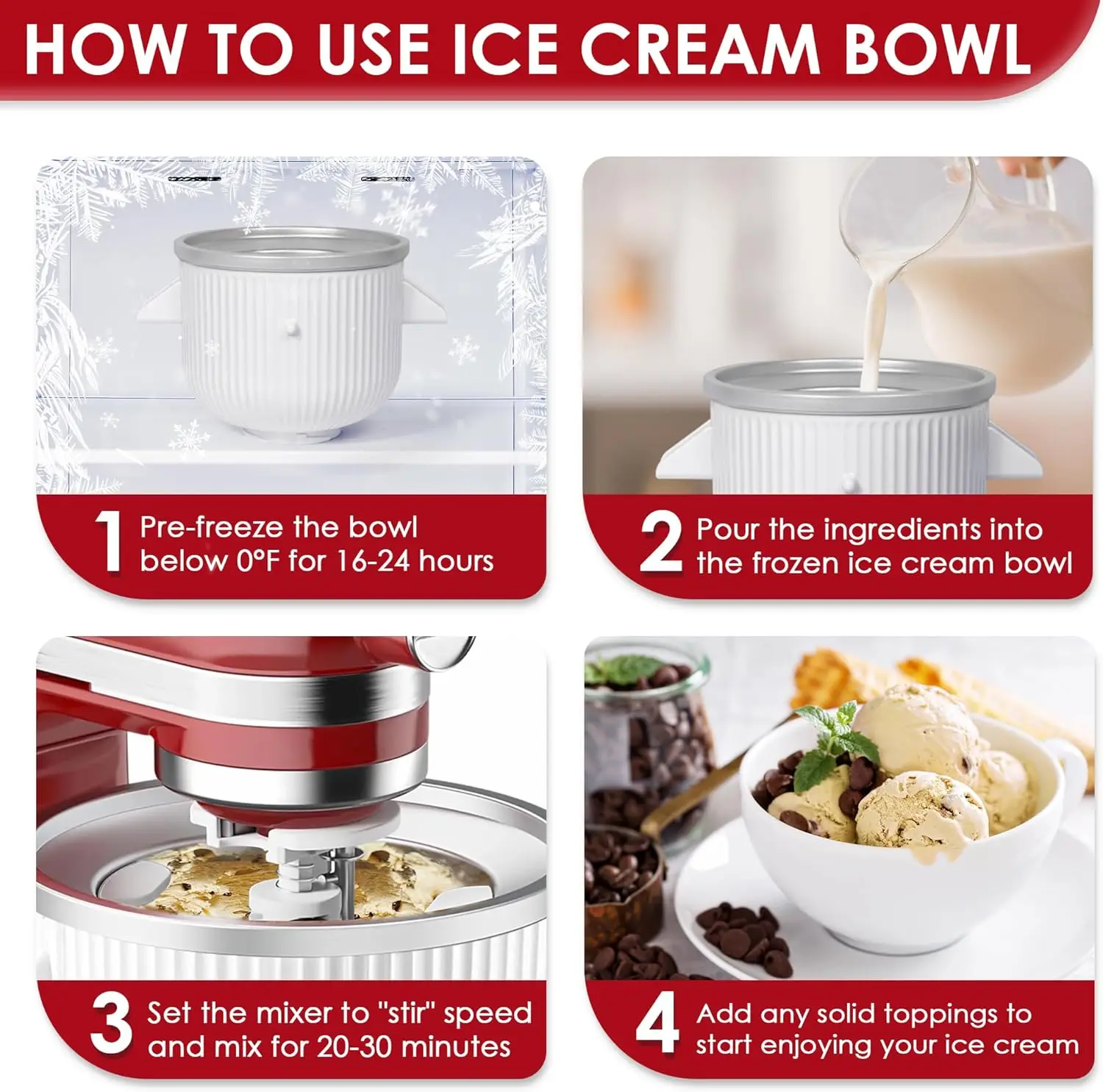 Ice Cream Maker Attachment for KitchenAid Stand Mixers - Compatible with 4.5/5QT and 6QT Models, 2 - Quart Bowl for Making Yogur