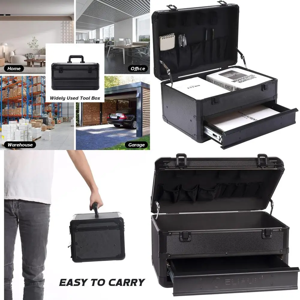 

Портативный черный кейс для инструментов с выдвижными ящиками для хранения и организации