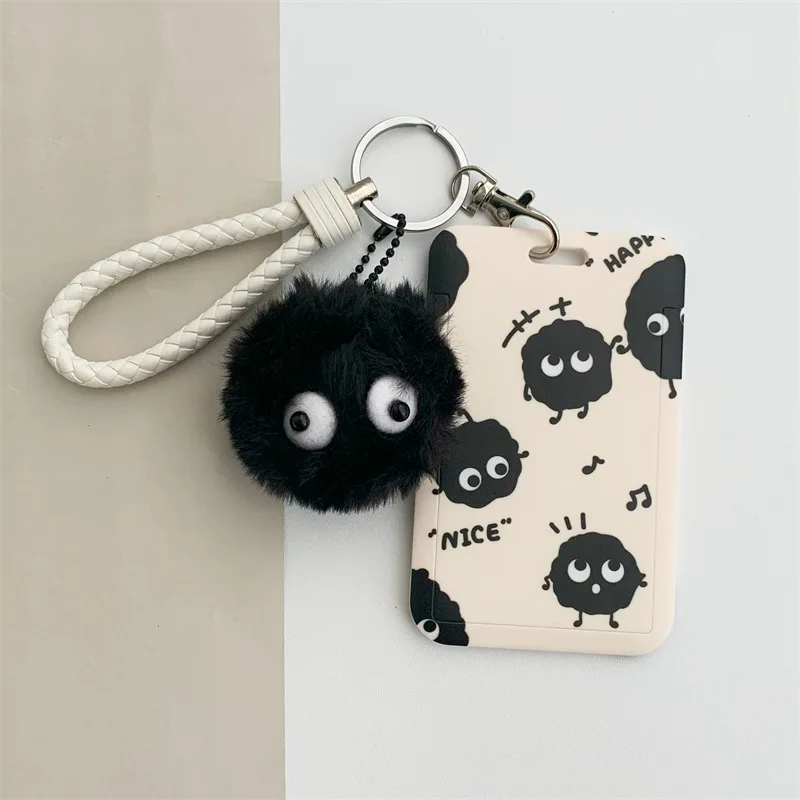 Black Coal Ball Bus Card Protective Case, Student Meal Card, Campus ID, Cute Women's Transit Card Holder and Keychain