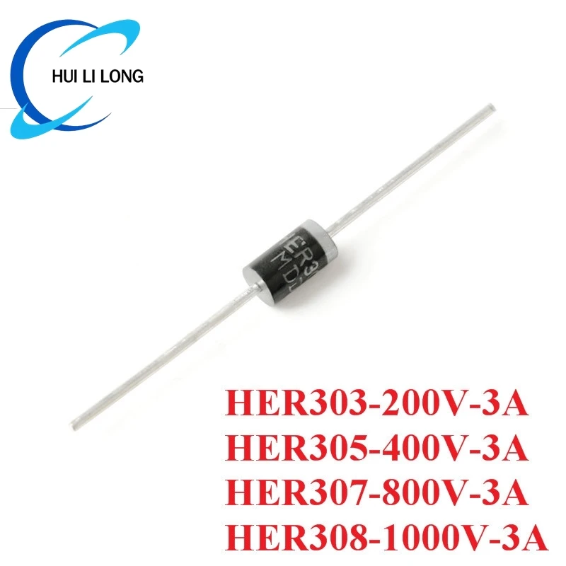 10PCS HER303 HER305 HER307 HER308 DO-201AD  AMP Diode Rectifier Silicon Bridge Rectifier 200V 400V 800V 1000V 3A