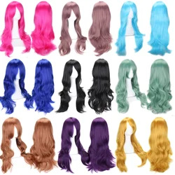 Perruque Synthétique Longue Ondulée pour Femme, Cosplay, Anime, Rose, Bleu, Rouge, Blonde, Noir, Vert, Blanc, Marron, Vente en Gros